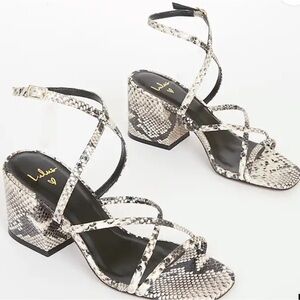 Kallia Black and White Snake Leather Strappy High Heel Sandals